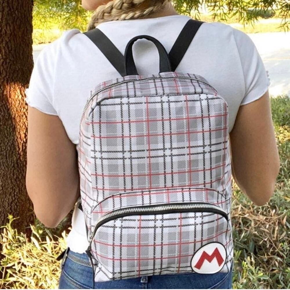 NINTENDO Super Mario Plaid Mini Backpack Switch Case Bag Grey Red
